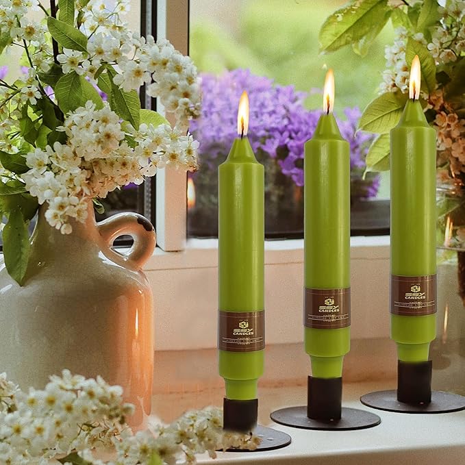Grass Green Taper Candles Unscented Tapered Candles 7 inch Short Tapered Candle Ideal as Dinner Candles Smokeless Long Burning Candlesticks for Weddings Dinner Party Home Decor