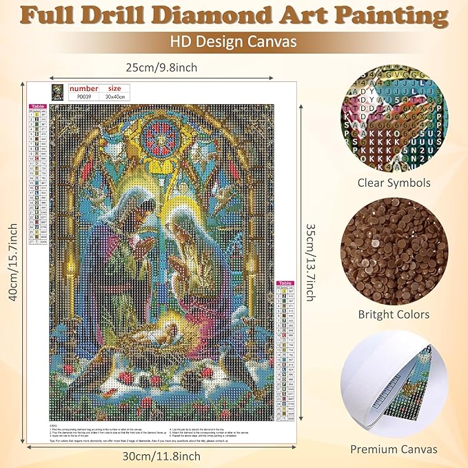 DOMROM Christmas Diamond Painting Kits, Jesus Born 5D Diamond Art Kits,Gem Art Painting with Diamonds Dots, Arts and Crafts for Beginners Adult Wall Decor 12 x 16inch