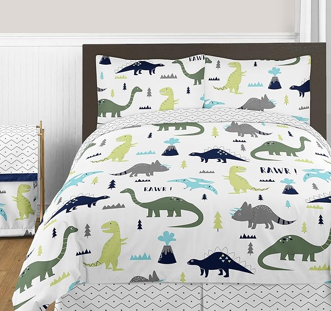 Sweet Jojo Designs Navy Blue and Grey Modern Dino Foldable Fabric Storage Cube Bins Boxes Organizer Toys Kids Baby Childrens for Mod Dinosaur Collection Set of 2