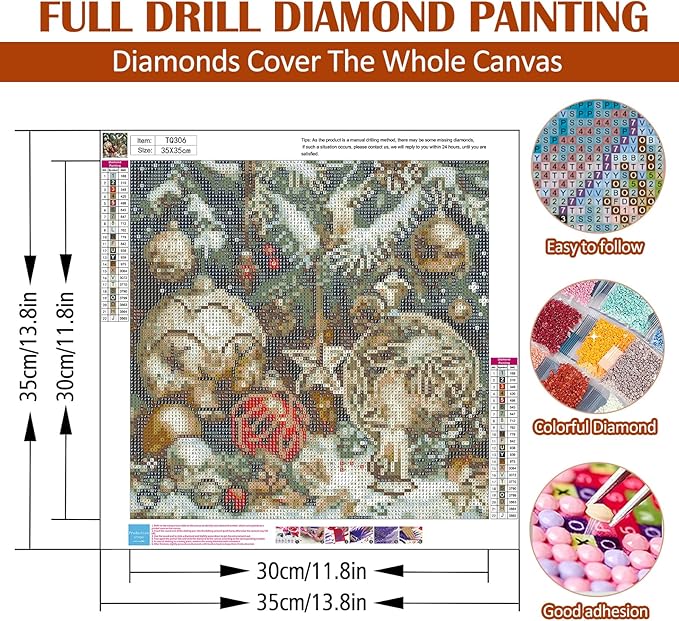 Christmas Ball Candle Diamond Art Painting Kits for Adults, Winter Diamond Painting Kits for Adults Beginners, 5D DIY Full Drill Diamond Dot Gem Art Kits for Adult, Home Wall Decor 13.8x13.8 Inch