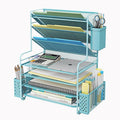 Simple Trending 7 Tier Desk File Organizer, Letter Tray Paper Organizer with Pen Holder and Metal Hanging Basket, Blue