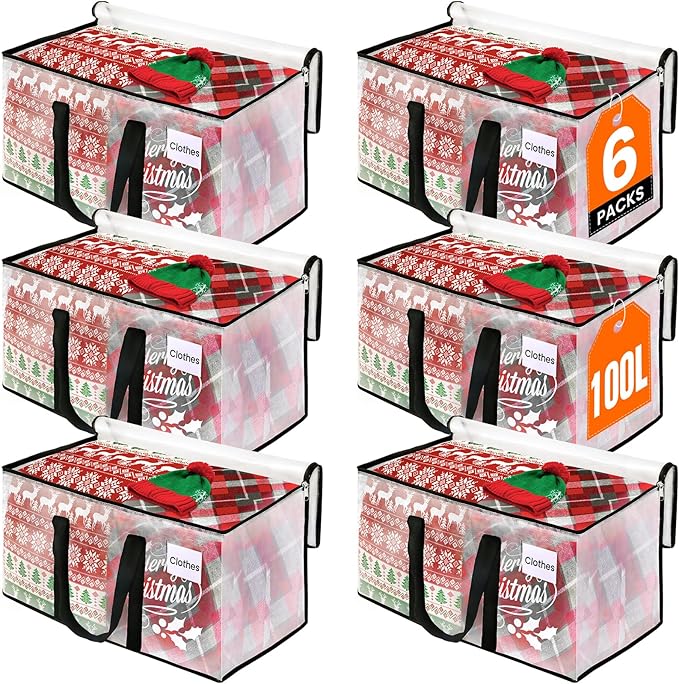RoomHacks Clear Heavy Duty Extra Large Storage Bags, Reinforced Handles and Double Zippers, Packing Bags Alternative to Moving Boxes (6 Pack)