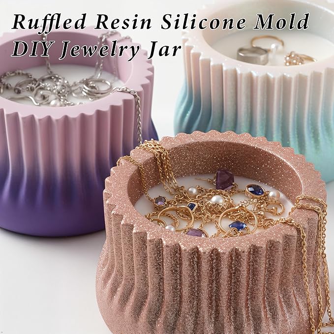 1Pc Wavy Ruffles Concrete Candle Jar Mold Cylinder Organizer Epoxy Resin Storage Silicone Mold for Trinket Box Jewelry Candle Holder Succulent Plant Pot DIY Art Craft Home Decor Supplies
