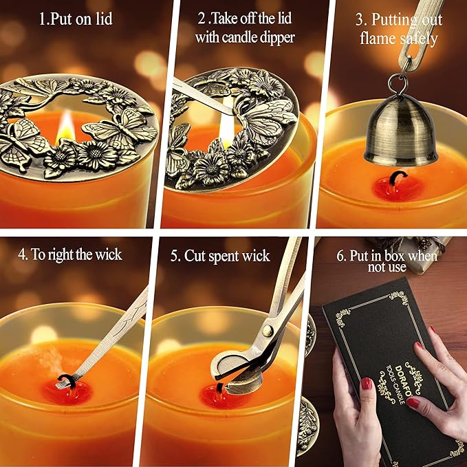 DORAFO 5 in 1 Candle Accessory Set Including Wick Trimmer、Candle Topper、Candle Snuffer、Wick Dipper Staniless Steel Candle Care Kit with Gift Package for Gifts - Bronze