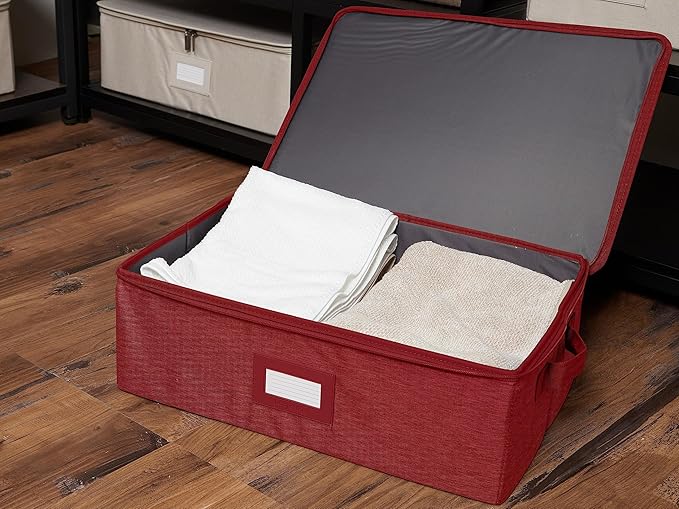 Covermates Keepsakes Zip-Top Storage Box Set, 3 Pack Heavy Duty Polyester Organizer Bins, Stackable Design, ID Window, Reinforced Handles, Closet Home Storage, Red Heather