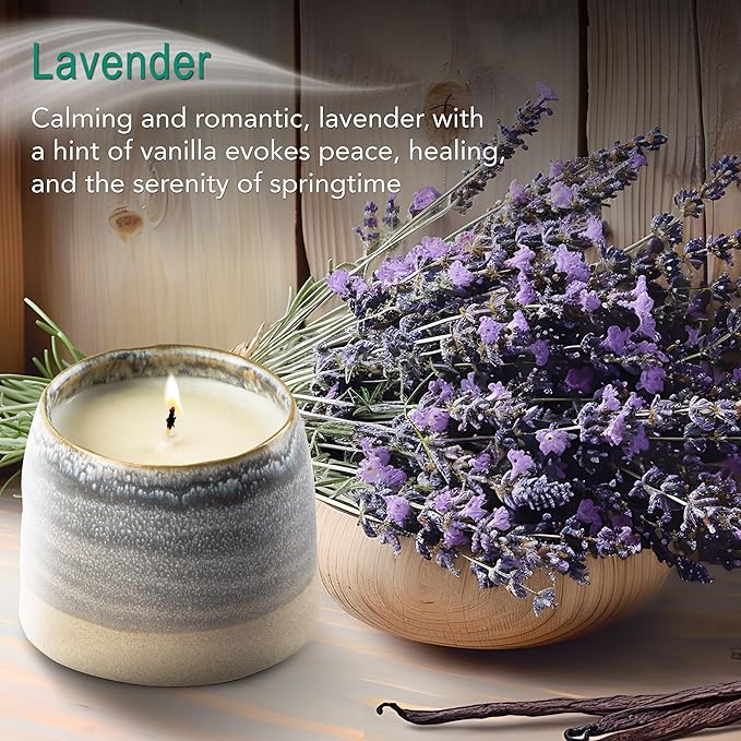 Hyggelight - The Growing Candle, Lavender Scented, 10oz Ceramic Pot, Single Wick Aromatherapy Candles, 100% Soy for Women and Men, Greta