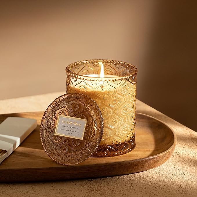 LA JOLIE MUSE Amber and Sandalwood Scented Candle | Santal Himalayen Candle | 6oz Luxury Soy Candle | Clean Burn & Long-Lasting | Gift-Ready for Hosts & Gatherings | Elegant Home Décor