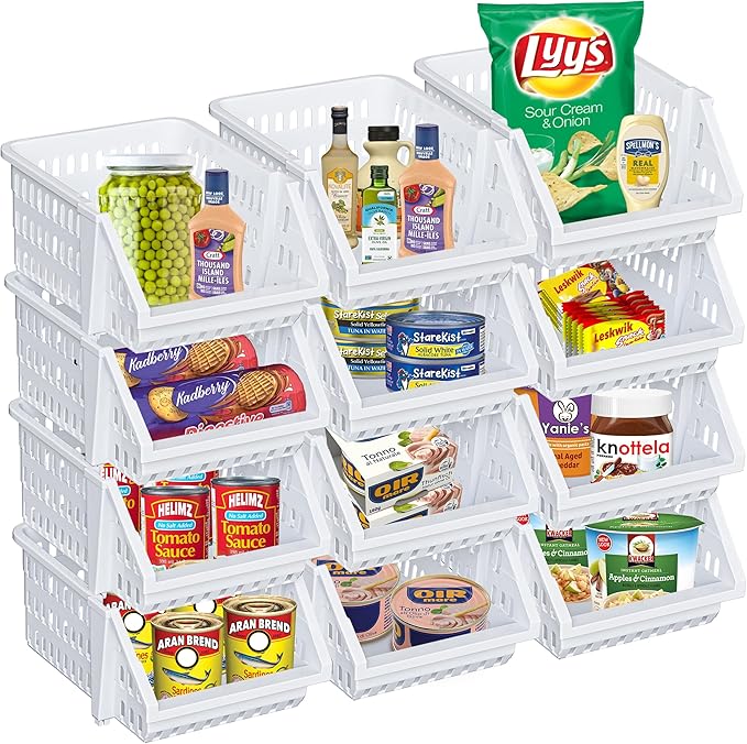 TidyFriend Small Stackable Storage Bins for Toy Organizer and Storage 12 Pack, Toy Storage Organizer for Kids Room and Home Organization (White)