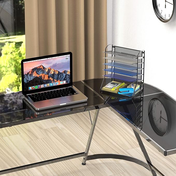 Simple Houseware 6-Tier Sliding File Organizer, Desk Letter Tray for Document and Mail Sorting, Black, 2 Packs