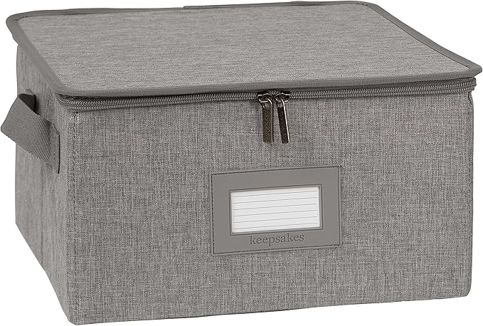 Covermates Keepsakes Zip-Top Storage Box Set, 3 Pack Heavy Duty Polyester Organizer Bins, Stackable Design, ID Window, Reinforced Handles, Closet Home Storage, Grey Heather