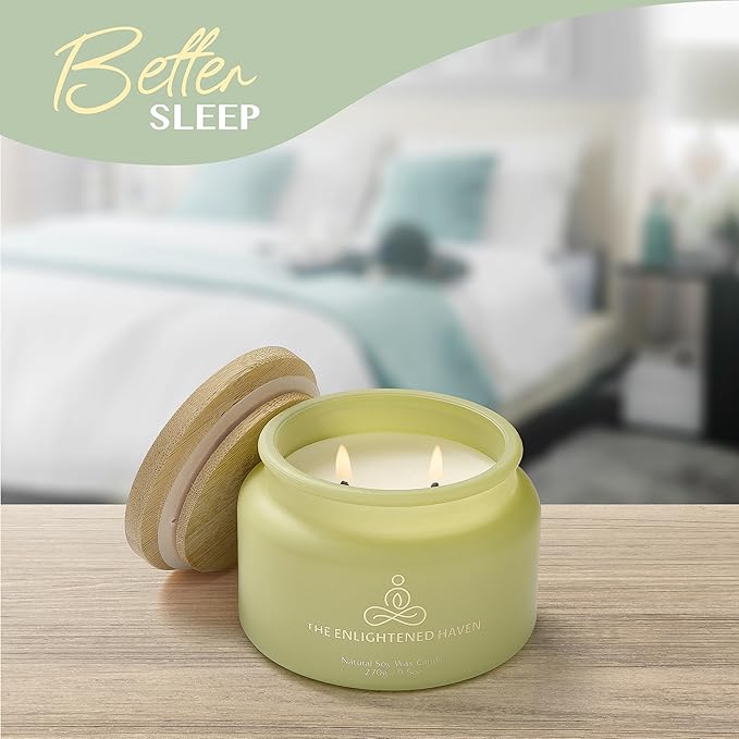 Calming | 2-Wick Scented Candles for Home | Eucalyptus, Lavender, & Camomile | Natural Non Toxic Soy Candles with Essential Oils | 50 H Long Burning | Aromatherapy Candle Jar with Lid - 9.5oz