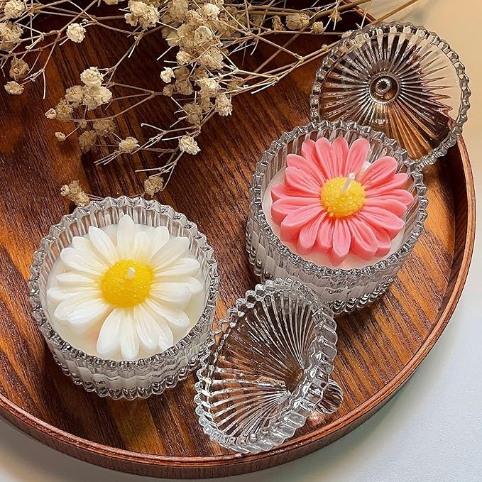 54Pack Silicone Flower Mold for Candles Set, 4pack Daisy Sunflower Molds with 50 Wicks for Handmade Soaps, Bath Bombs, Resin,Gift Making for Valentine and Mother's Day