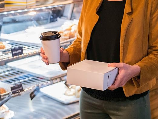 SCT 0929 Premium Clay Coated Kraft Paperboard White Non-Window Lock Corner Bakery Box, 8-in. L x 5-1/2-in. W x 4-in. H (Case of 250)