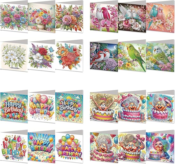 DoxQcs 5D Diamond Art Painting Greeting Cards Kit, DIY Cards for Blessings Congratulations Gifts, Greeting Card Set for Birthday Thanksgiving Day Christmas Halloween-4PCS