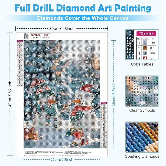 MOGTAA Christmas Diamond Art Kits for Adults, 5D Full Drill Snowman Diamond Painting Kits for Adults Beginner, DIY Winter Round Diamond Dots for Adults, Gem Art for Home Wall Decor 12 X 16 Inch