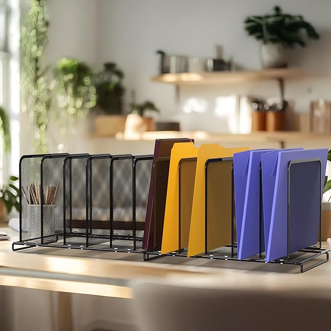 Simple Houseware 5 Section Upright File Sorter Organizer, Black - 2 Pack