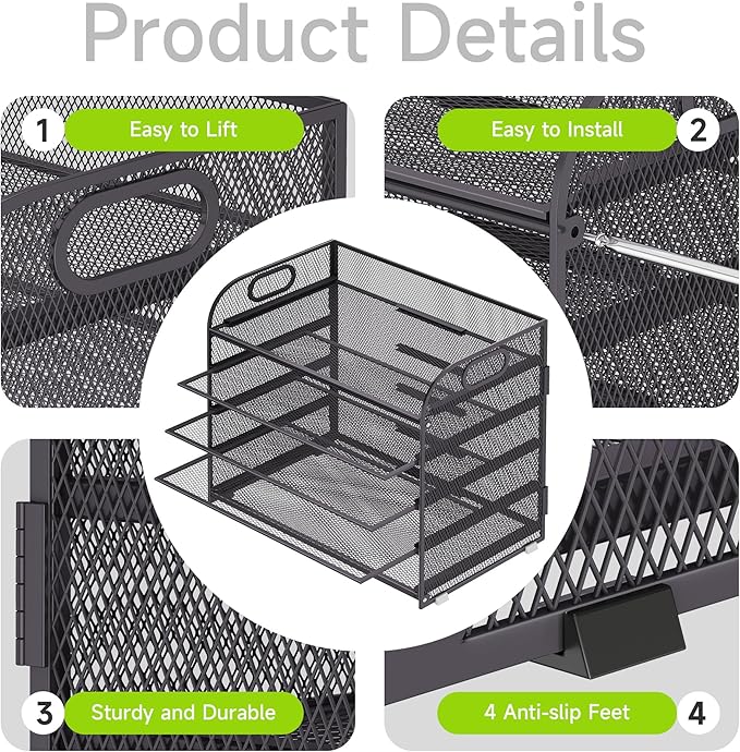 Cawukege 2 Pack 5 Tier Paper Organizer, Letter Tray with Handle, Mesh Desk Organizer, Metal File Organizer, Office Desk Accessories for Home, Office, Classroom, School -Grey