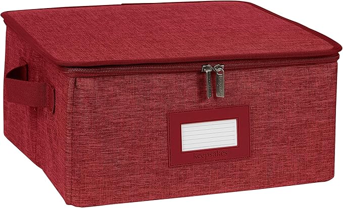 Covermates Keepsakes Zip-Top Storage Box Set, 3 Pack Heavy Duty Polyester Organizer Bins, Stackable Design, ID Window, Reinforced Handles, Closet Home Storage, Red Heather