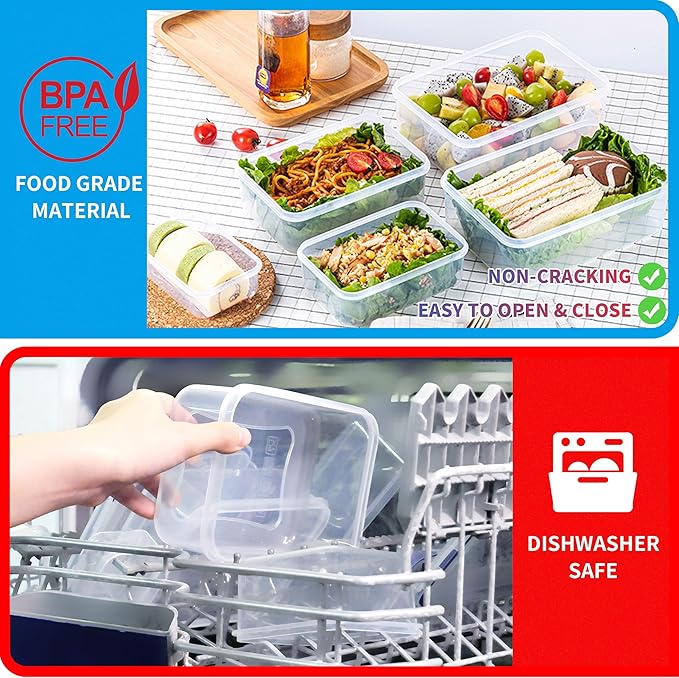 44-Piece Reusable Food Storage Containers with Lids Airtight, Leakproof Plastic Meal Prep Storage Food Grade Kitchen Organizer, Stackable Freezer Containers, Microwave & Dishwasher Safe