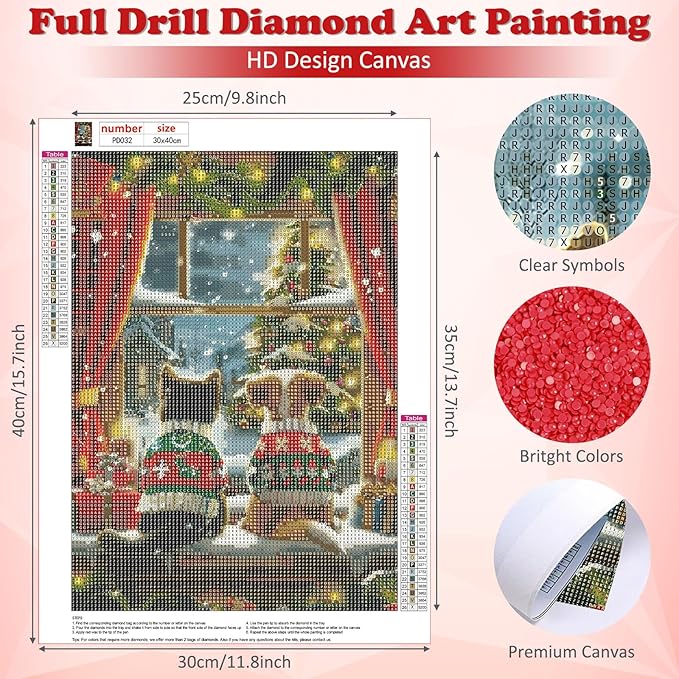 DOMROM Christmas Diamond Painting Kits, Dog and Cat 5D Diamond Art Kits,Gem Art Painting with Diamonds Dots, Arts and Crafts for Beginners Adult Wall Decor 12 x 16inch