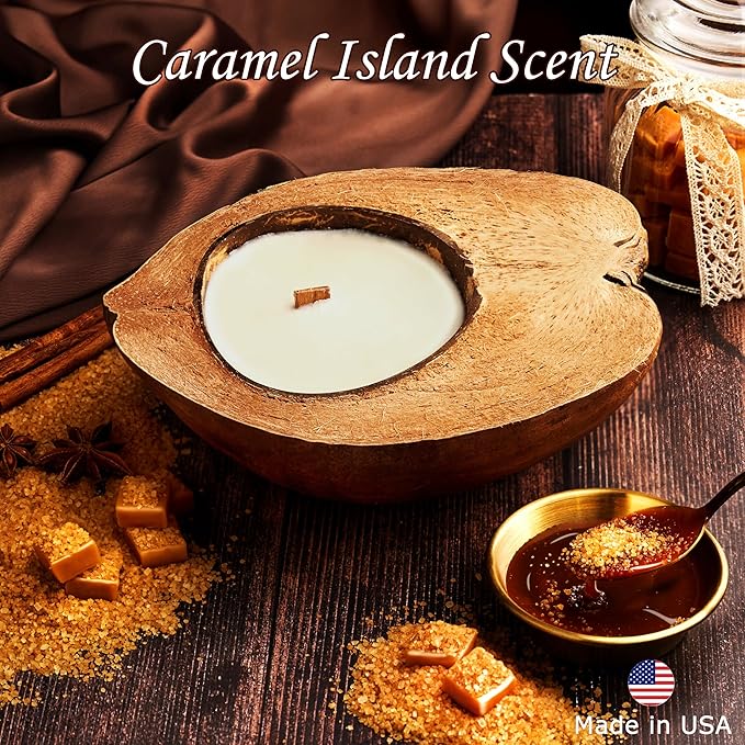 – Set of Non-Toxic Scented Candles Clearance | Coconut Candle with Wooden Wick | Candles for Home Scented & Candle Décor (Caramel Island)