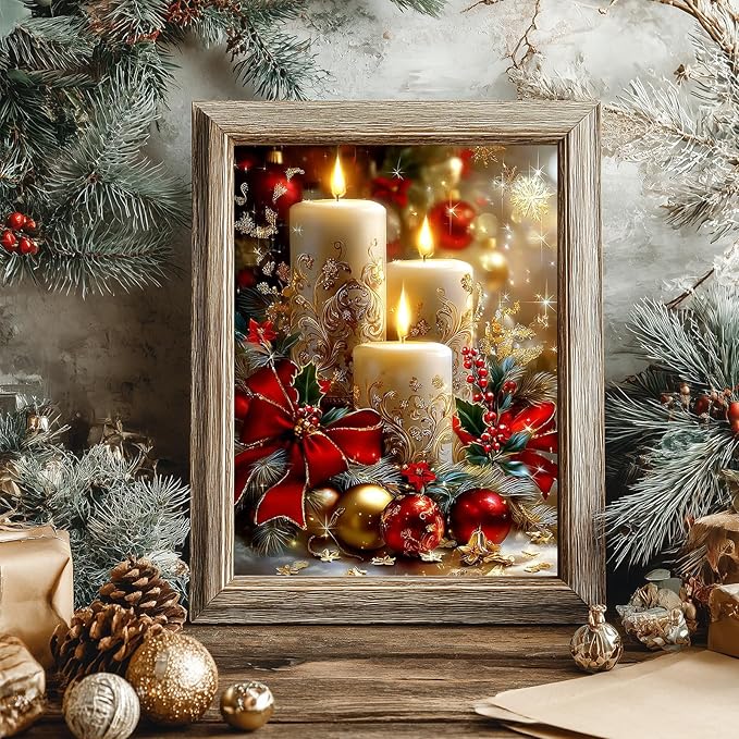 Reivworl Christmas Diamond Art Kits for Adults, Candle Diamond Painting Kits, Gem Art Kit for Gifts and Home Interior Decor 12x16 Inch