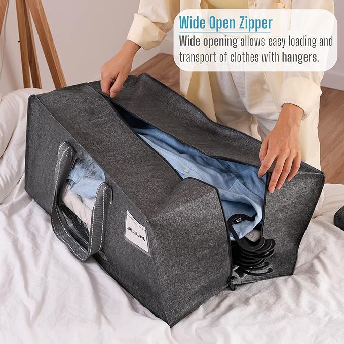 VENO 10 Pack Heavy Duty Moving Bags, Christmas Storage Bins with Lids, Transparent Window Design, Alternative to Moving Boxes, Storage Bags for Clothes, Blankets, Comforters, Pillows (Gray, 10 Pack)