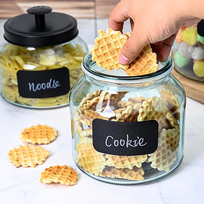 Glass Cookie Jar Food Container with Airtight Metal Lid Set of 3 (Blue)