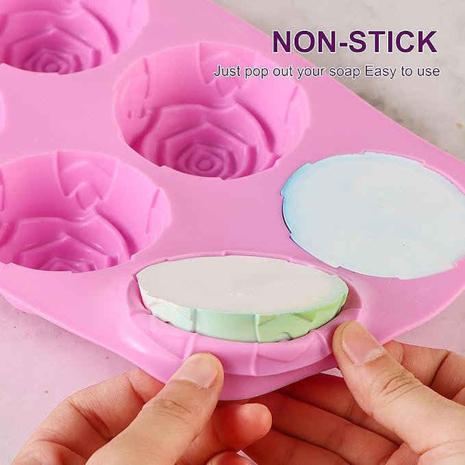 Lerykin Rose Silicone Molds - 2 Pack Handmade Large Rose Flower Soap Mold - Food Grade DIY Bar Mould for 3D Soap, Mousse, Muffin, Cake, Chocolate, Jelly, Resin, Candle - Just Pop Out & Dishwasher Safe