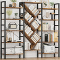 70x70 Triple 5 Tier Book Shelf, Large Wooden Bookcase with 17 Open Display Shelf, Modern Tree Bookshelf Metal Frame Tall Book Case Furniture for Living Room Bedroom Home Office Rustic Brown