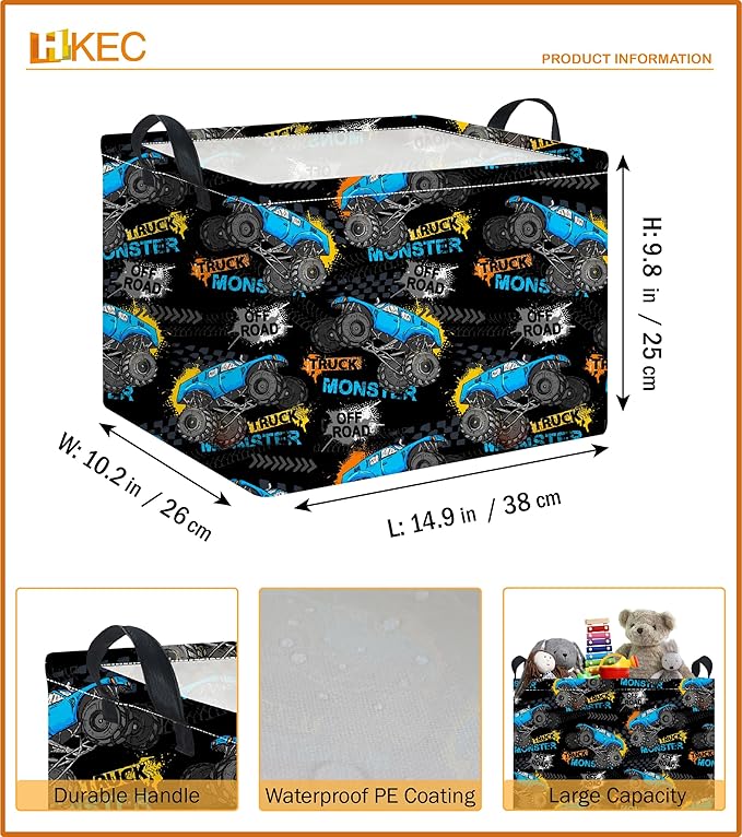 Rectangle Storage Basket with Handles, Collapsible Storage Bin, Books Box, Gift Basket(Truck)