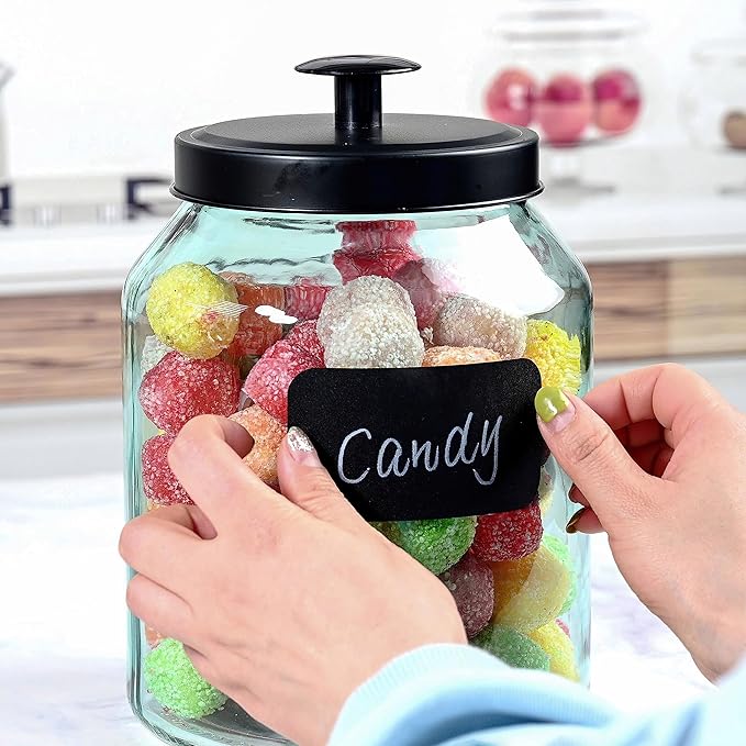 Glass Cookie Jar Food Container with Airtight Metal Lid Set of 3 (Blue)