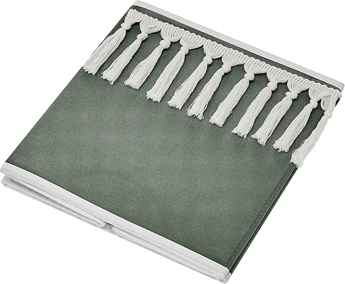 Sweet Jojo Designs Dark Green Boho Chic Foldable Fabric Storage Cube Bins Boxes Organizer Baby Solid Sage Hunter Ivory Bohemian Gender Neutral Linen Tassel Modern Farmhouse Designer Minimalist Set 2