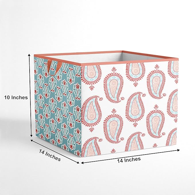 Bacati Large Storage Tote Paisley Sophia Coral/Aqua Girls 14 x 14 x 10 inches