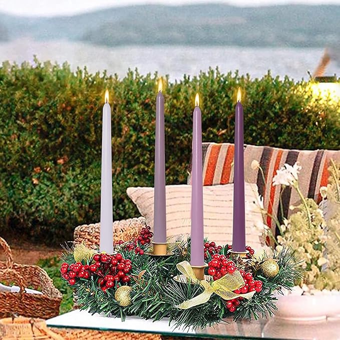 Dripless Handmade Gradient Purple Taper Candles Lavender Scented Long Lasting Burn Smokeless Aromatherapy Candles 10 Inch Elegant Tall Candlesticks for Home Decoration