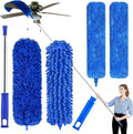 Professional Microfiber Feather Dusters for Cleaning, 6PCS Extendable Bendable Dusters with 100" Telescopic Pole, Washable & Reusable Cleaning Kit for Ceiling Fans, Blinds, Hard-to-Reach Areas (Blue)
