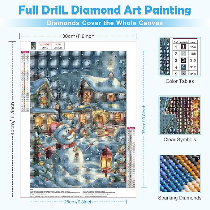 MOGTAA Christmas Diamond Art Kits for Adults, 5D Full Drill Snowman Diamond Painting Kits for Adults Beginner, DIY Landscape Round Diamond Dots for Adults, Gem Art for Home Wall Decor 12 X 16 Inch