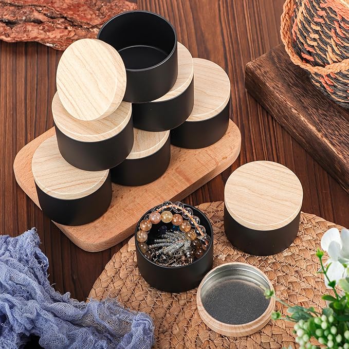 24 Pcs 8oz Candle Tins - Matte Black Bulk Empty Candle Jars with Wood Grain Lids, Candle Jars for Candle Making, Storage, and Gift (black-8oz)