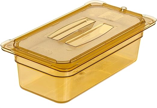 Carlisle FoodService Products Storplus High Heat Food Pan, Chafing Pan with Spoonable Corners for Catering, Buffets, Restaurants, High Heat Plastic, 1/3 Size 4 Inches Deep, Amber