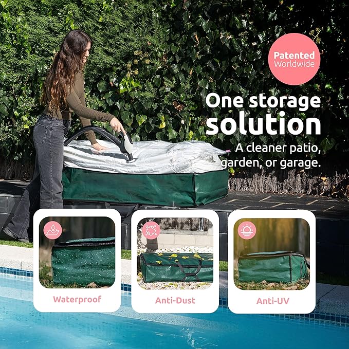 Compactor Heavy-Duty Storage Bags, Vacuum Storage Bag with Outdoor Storage Box, Waterproof Bag for Dining and Patio Chair Cushions, All-in-one Outdoor Storage Solution (Green, XXX-Large)