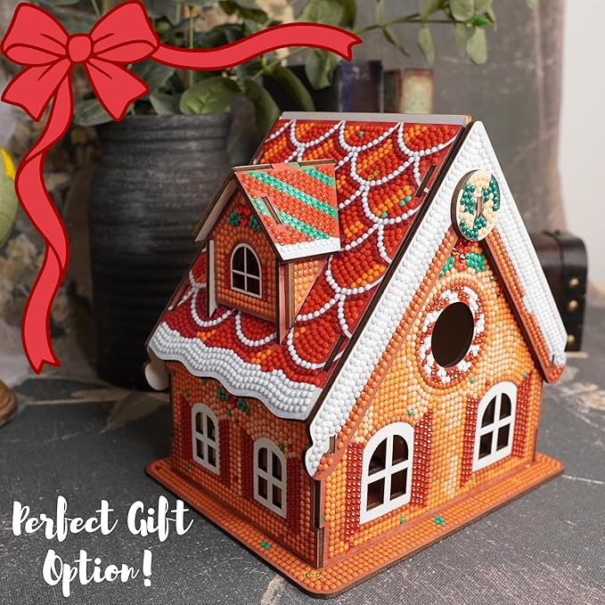 Party Ready 3D Diamond Painting Gingerbread House Christmas Cabin Kit – DIY Holiday Décor, Full Drill Mosaic Art, Festive Craft Kit (Gingerbread House 3)