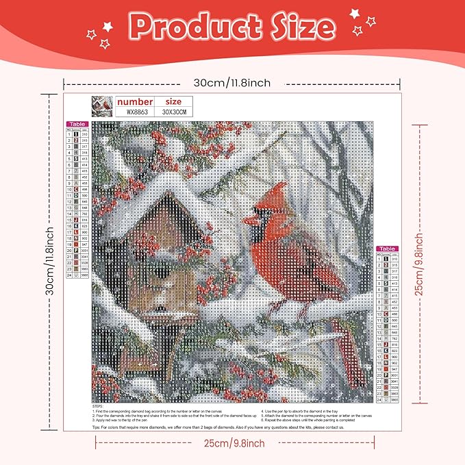 NEWENMO Diamonds Painting Kits for Adults Beginner DIY 5D Cardinals Diamond Art Paint with Round Diamonds, Full Drill Colorful Flowers Diamonds Art Painting Kit Perfect for Home Wall Decor 12x12 Inch