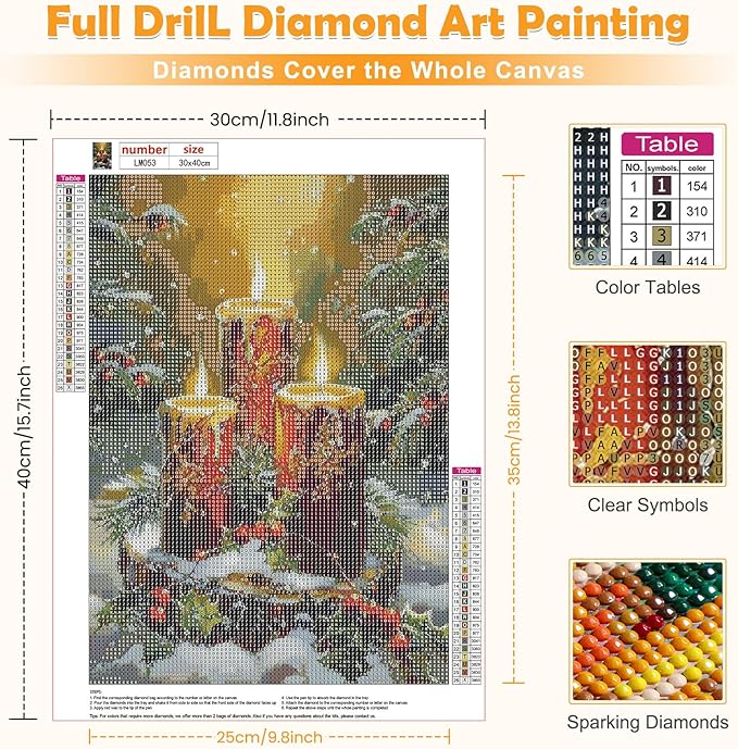 MOGTAA Christmas Diamond Art Kits for Adults, 5D Full Drill Christmas Candle Diamond Painting Kits for Adults Beginner, DIY Round Diamond Dots for Adults, Gem Art for Home Wall Decor 12 X 16 Inch