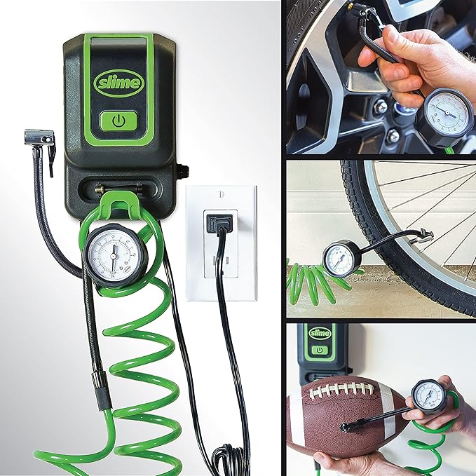 Slime 40070 Garage Inflation Station, Wall mounted 120V Infaltor, For cars, bikes, inflatables, sport balls