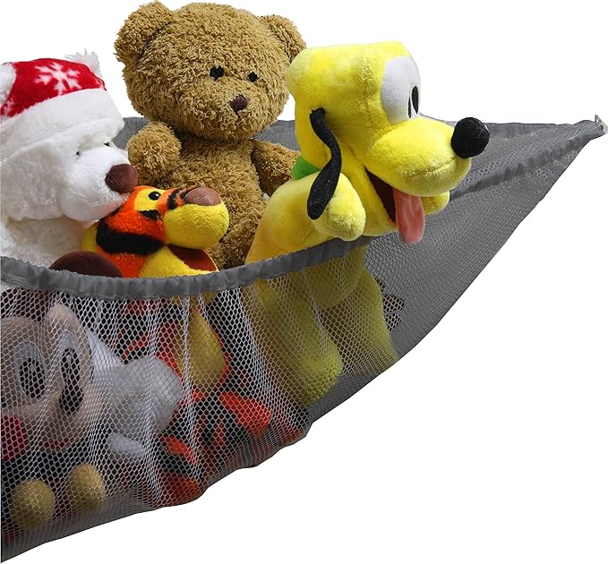 Simple Houseware 2 Pack Stuffed Animal Toy Hammock Net, Corner Wall Storage for Kids Room, Gray