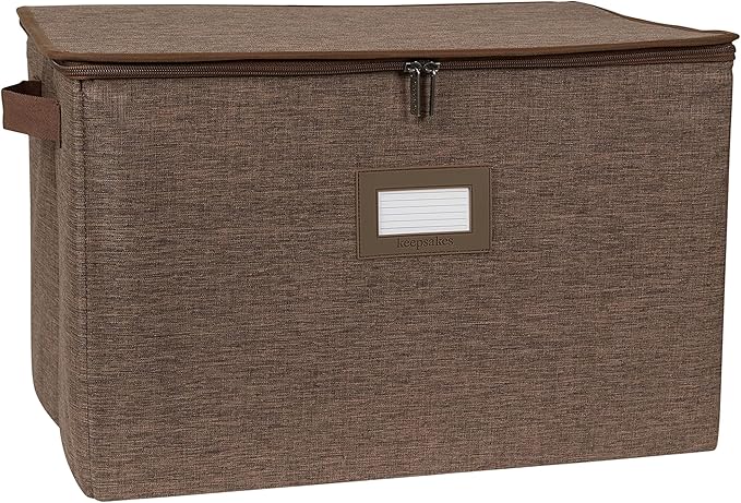 Covermates Keepsakes Zip-Top Storage Box Set, 3 Pack Heavy Duty Polyester Organizer Bins, Stackable Design, ID Window, Reinforced Handles, Closet Home Storage, Brown Heather
