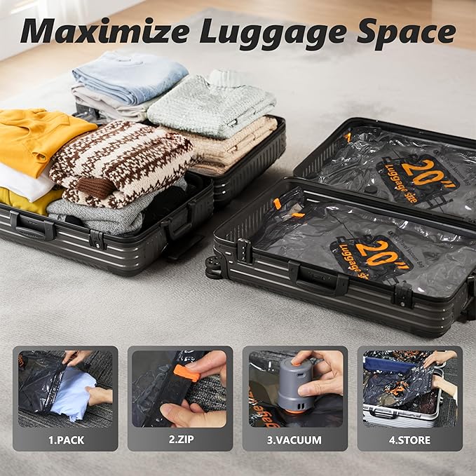 Travel Vacuum Bags with Cordless Electric Pump, 20 Combo Compression Packing Cubes for Clothing Clothes, Luggage Suitcase Organizer, Space Saver Vacation Cruise Travel Essentials