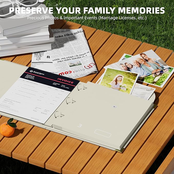 3-Ring Important Document Organizer Life File Manager with Labels Folder Organize Sturdy Hardboard Expanding Pockets for Important Papers, Passports, Letters, Birth Certificates