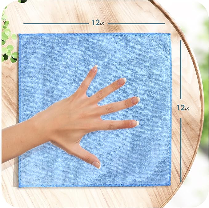 Hearth & Harbor Microfiber Cleaning Cloth, Microfiber Towels for Cars 24 Pack Washcloths, Blue Cleaning Rags, Reusable Microfiber Towel, Microfiber Cloth Rags for Cleaning, Lint Free Cloth