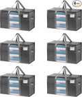 VENO 6 Pack Moving Bags with Clear Window, Heavy Duty Storage Bins with Lid, Around Handles, Tag, Zippers, Extra Large Totes Packing Moving Boxes Supplies for College Dorm Clothes (Dark Gray)